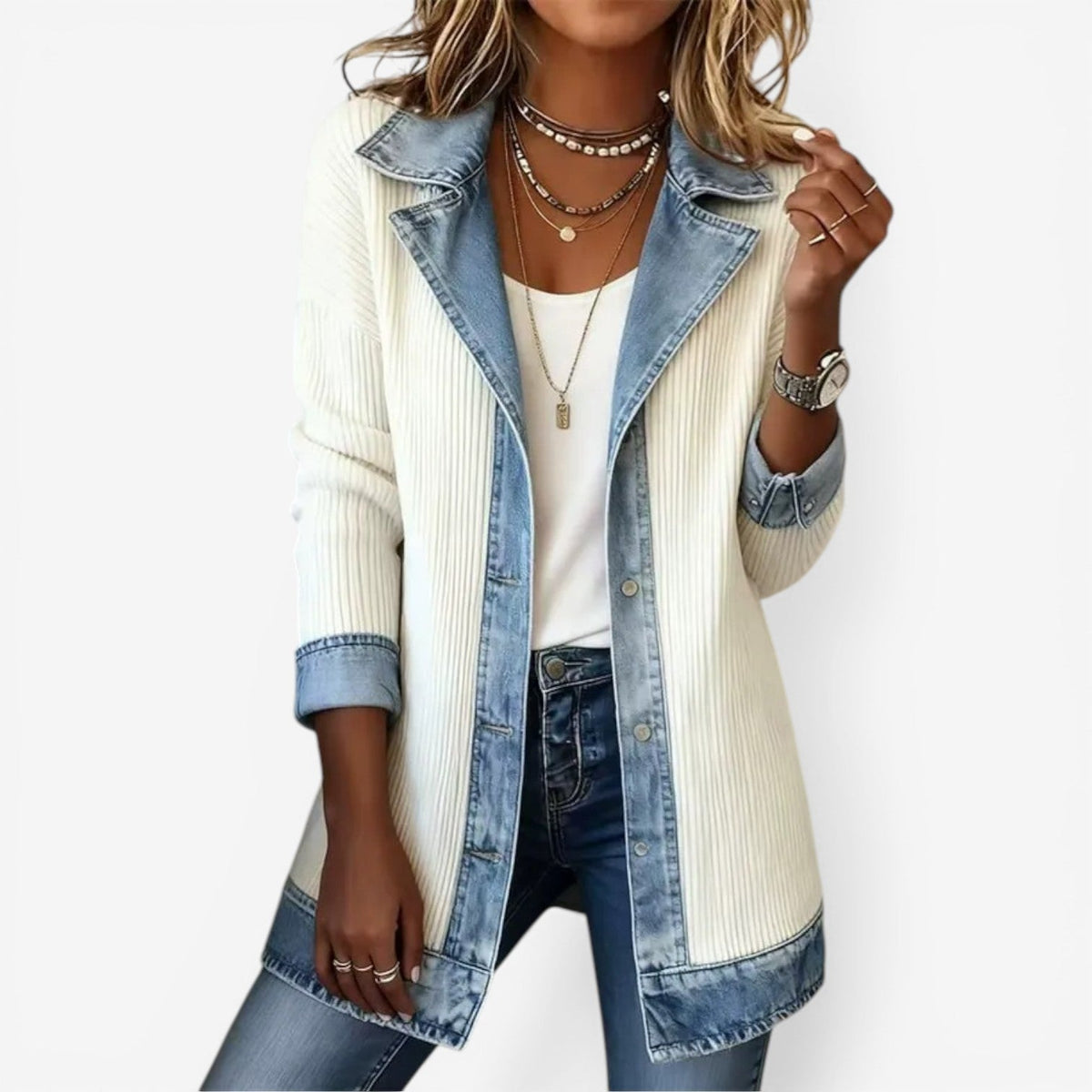 Chaqueta Vaquera de Punto Combinada de Verano para Mujer