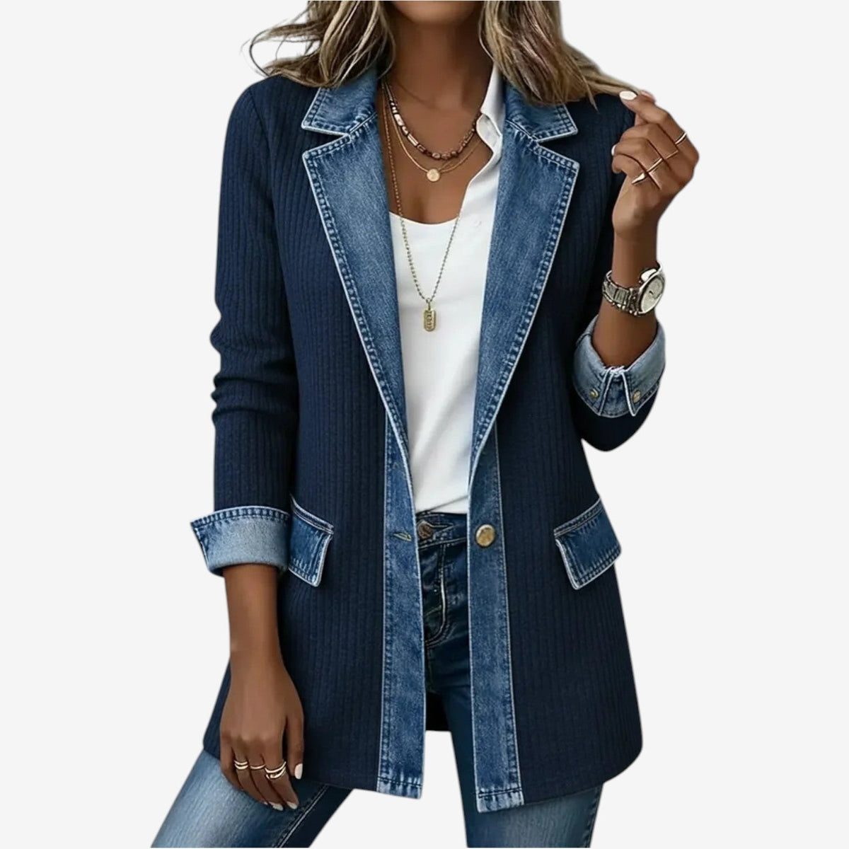 Chaqueta Vaquera de Punto Combinada de Verano para Mujer
