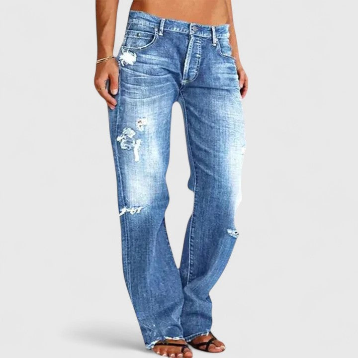 Lidia Mujer Jeans Rotos Cintura Baja Pierna Recta