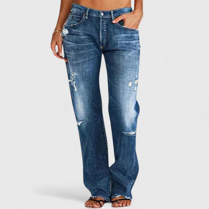 Lidia Mujer Jeans Rotos Cintura Baja Pierna Recta