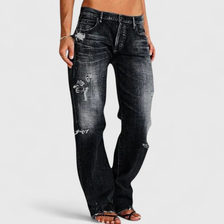 Lidia Mujer Jeans Rotos Cintura Baja Pierna Recta