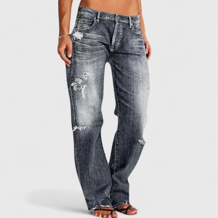 Lidia Mujer Jeans Rotos Cintura Baja Pierna Recta