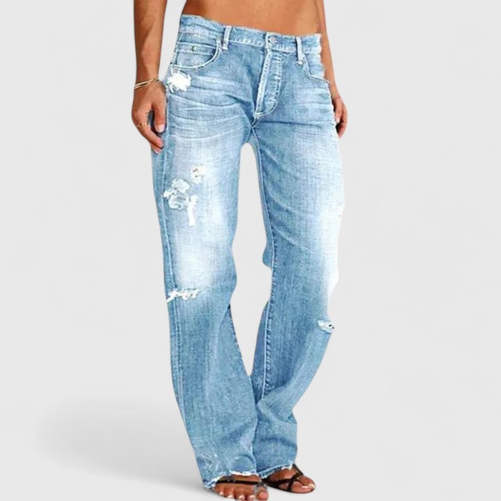 Lidia Mujer Jeans Rotos Cintura Baja Pierna Recta