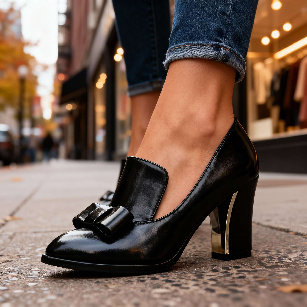 Zapatos de Tacón Bloque con Lazo y Punta Fina para Mujer
