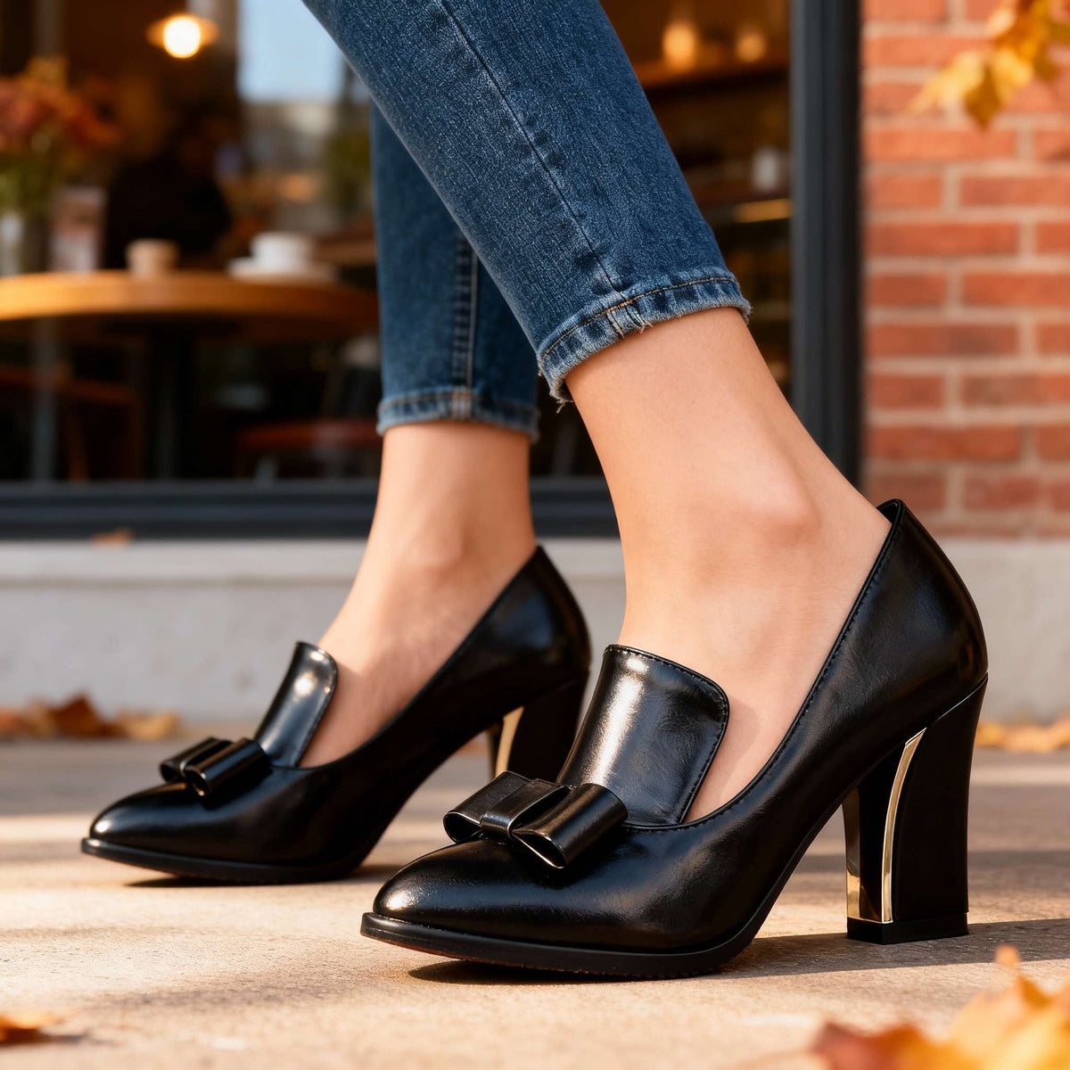 Zapatos de Tacón Bloque con Lazo y Punta Fina para Mujer