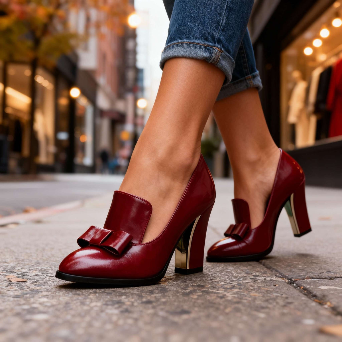 Zapatos de Tacón Bloque con Lazo y Punta Fina para Mujer