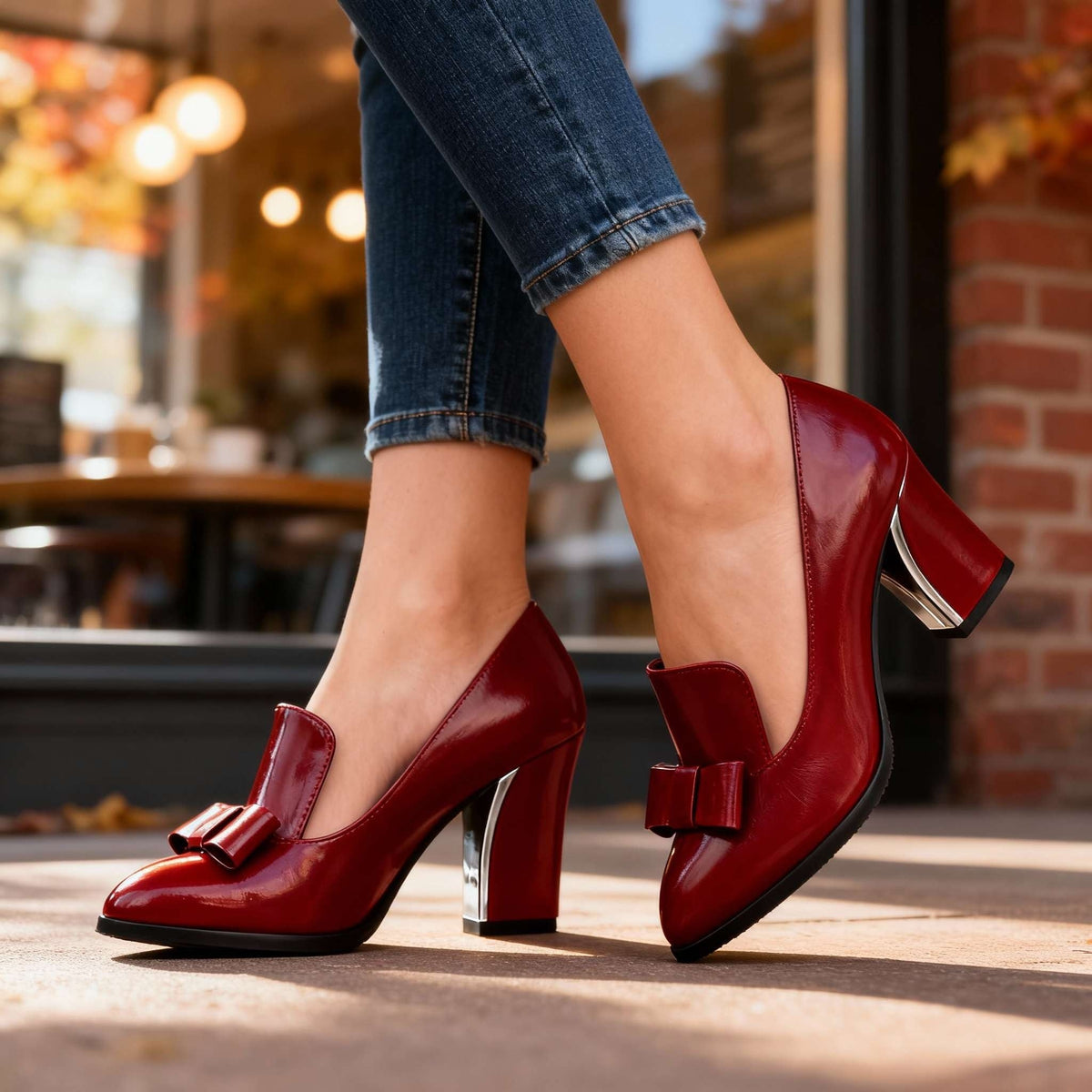 Zapatos de Tacón Bloque con Lazo y Punta Fina para Mujer
