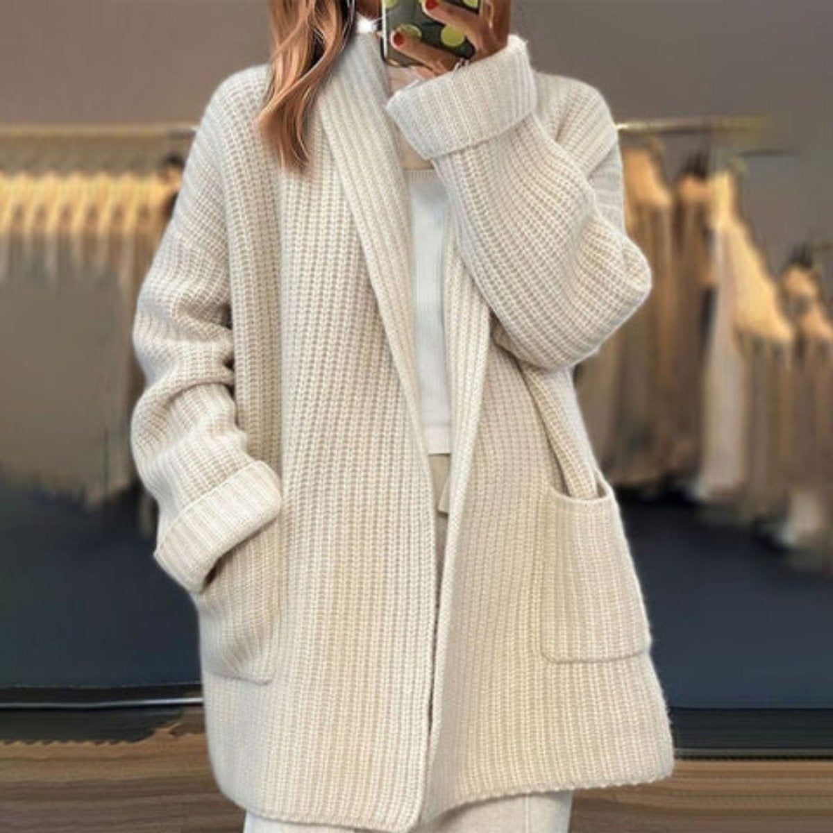 Inma | Cárdigan de Punto Oversize Mujer Manga Larga Bolsillos