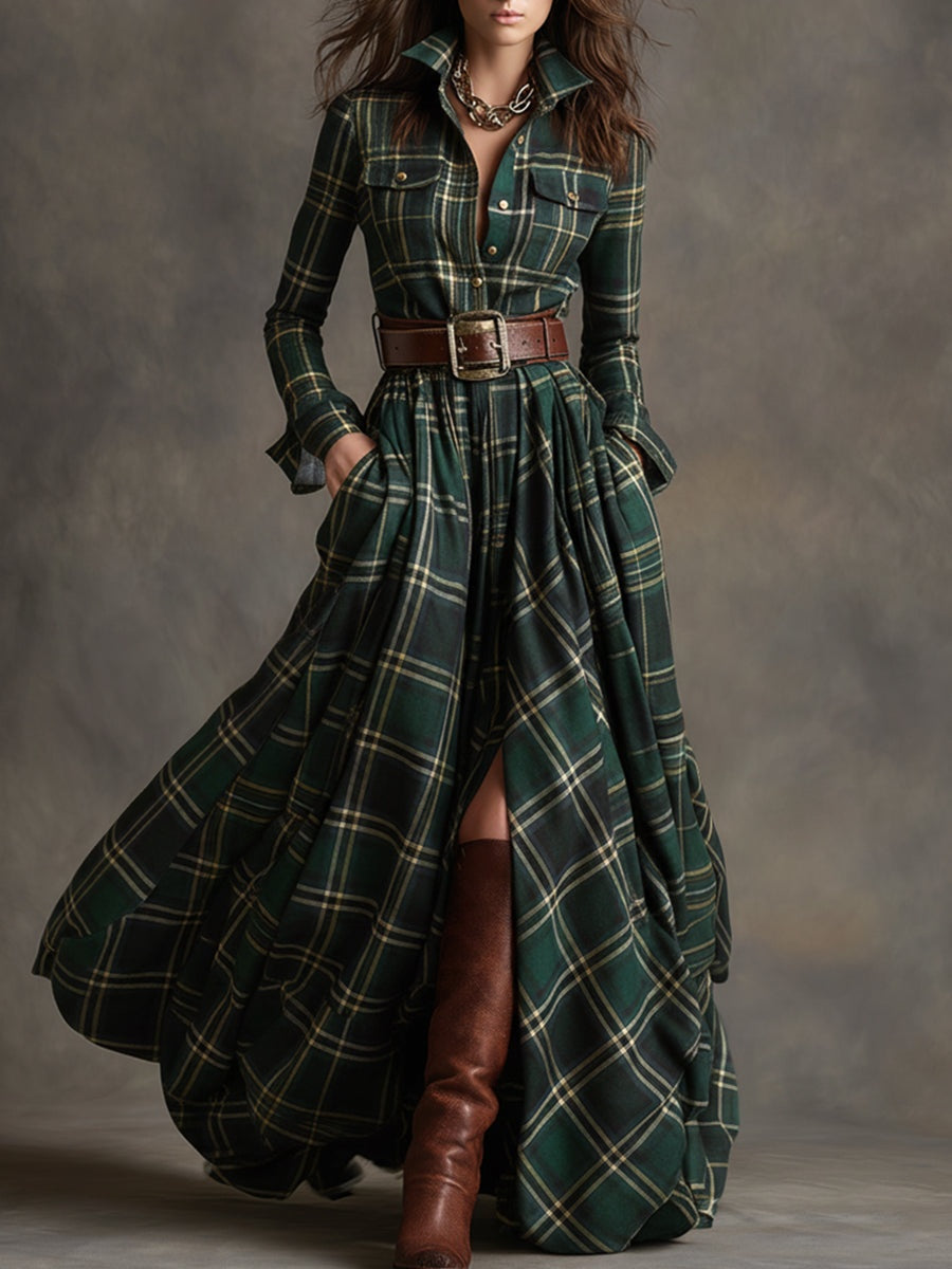 Vestido Camisero de Cuadros Escoceses con Cinturón