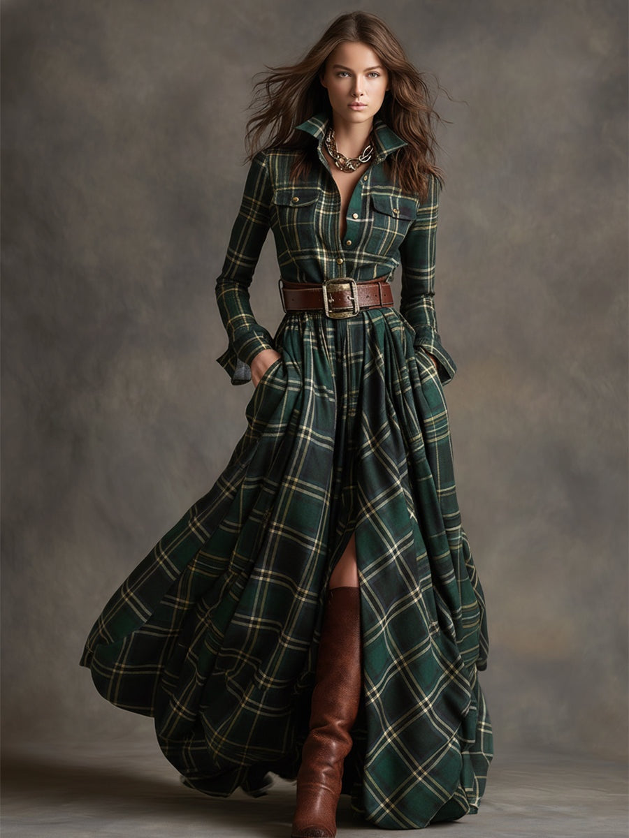 Vestido Camisero de Cuadros Escoceses con Cinturón
