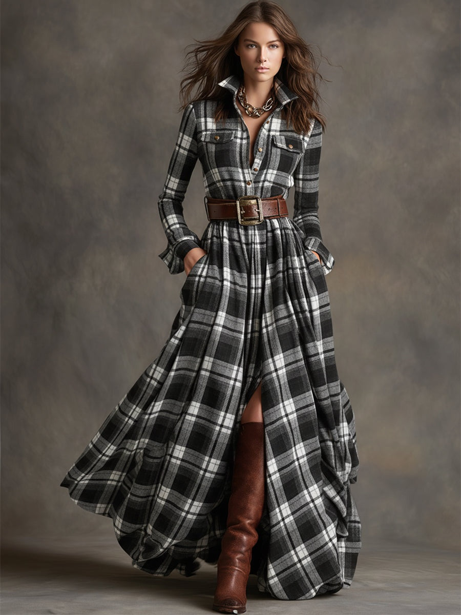 Vestido Camisero de Cuadros Escoceses con Cinturón