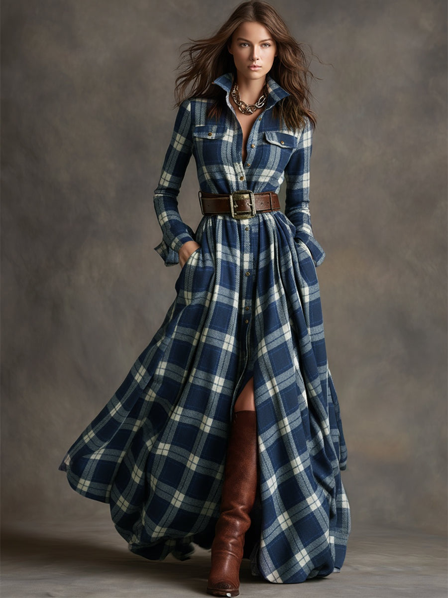 Vestido Camisero de Cuadros Escoceses con Cinturón