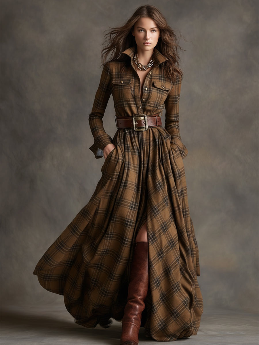 Vestido Camisero de Cuadros Escoceses con Cinturón