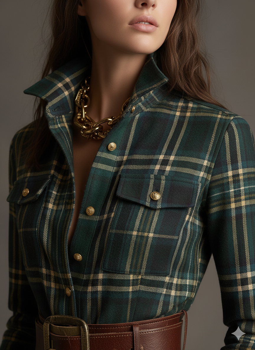Vestido Camisero de Cuadros Escoceses con Cinturón