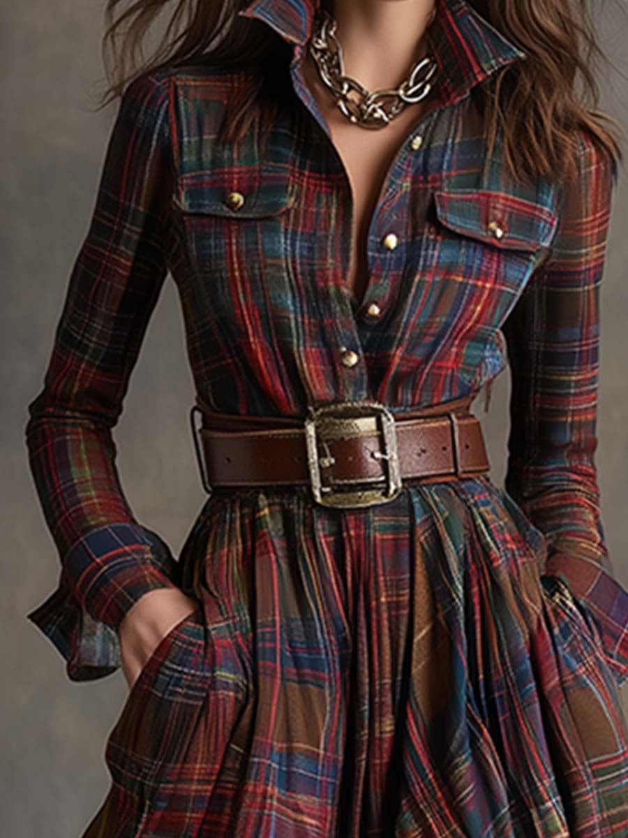 Vestido Camisero de Cuadros Escoceses con Cinturón