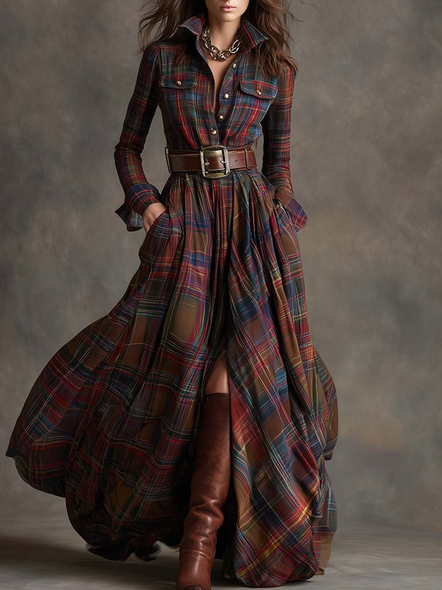 Vestido Camisero de Cuadros Escoceses con Cinturón