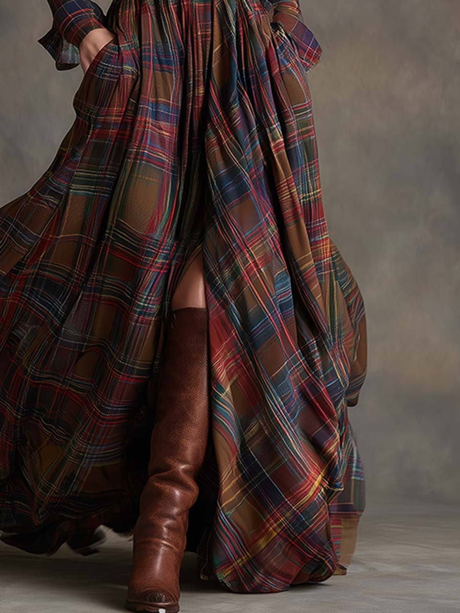 Vestido Camisero de Cuadros Escoceses con Cinturón