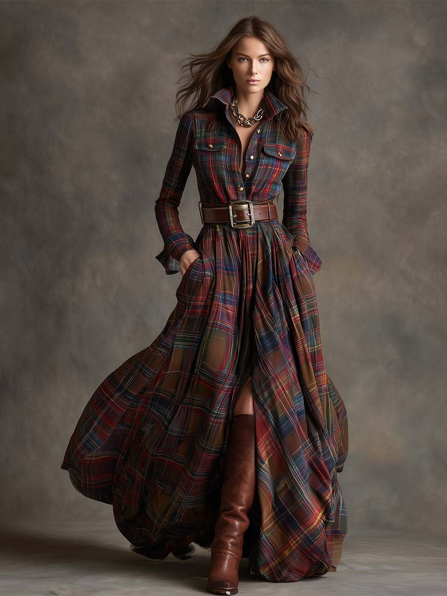 Vestido Camisero de Cuadros Escoceses con Cinturón