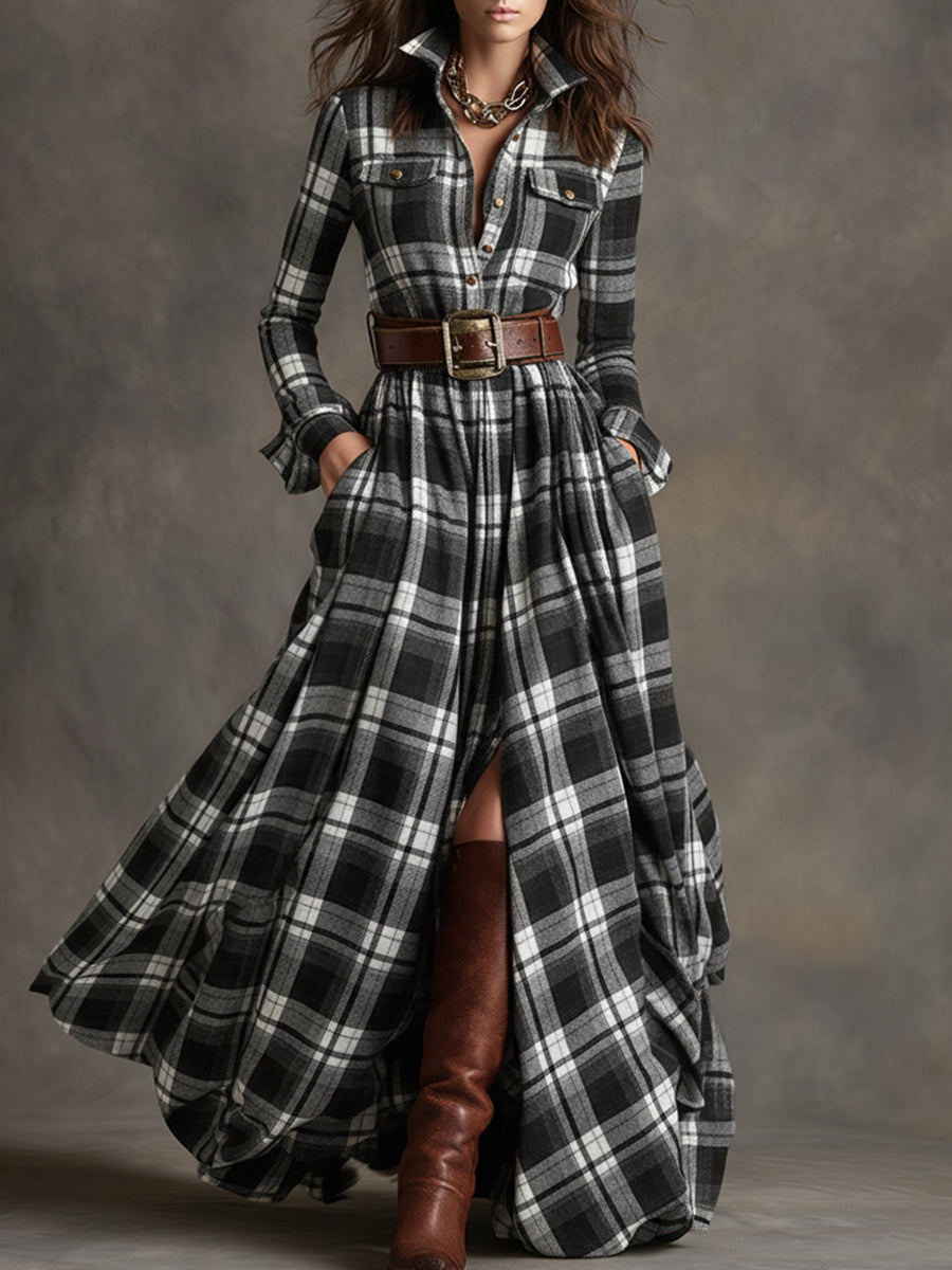 Vestido Camisero de Cuadros Escoceses con Cinturón