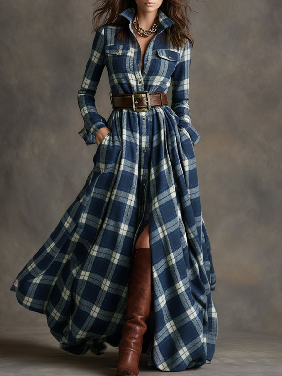 Vestido Camisero de Cuadros Escoceses con Cinturón