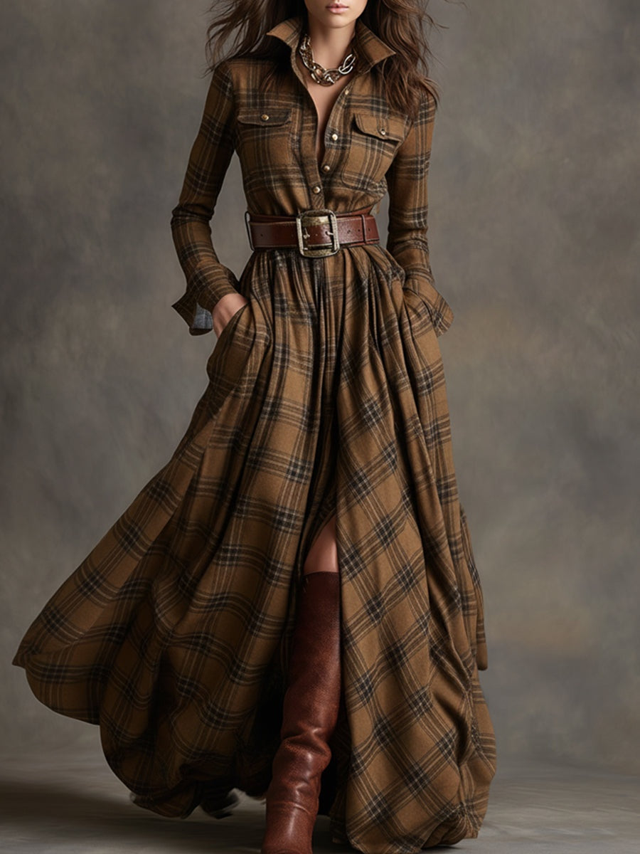 Vestido Camisero de Cuadros Escoceses con Cinturón