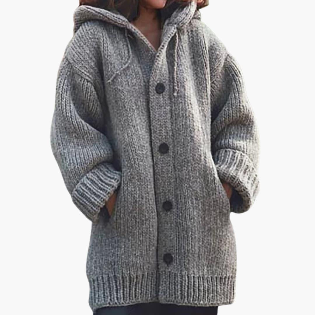 Patricia | Cárdigan Oversize de Punto con Capucha Mujer Botones