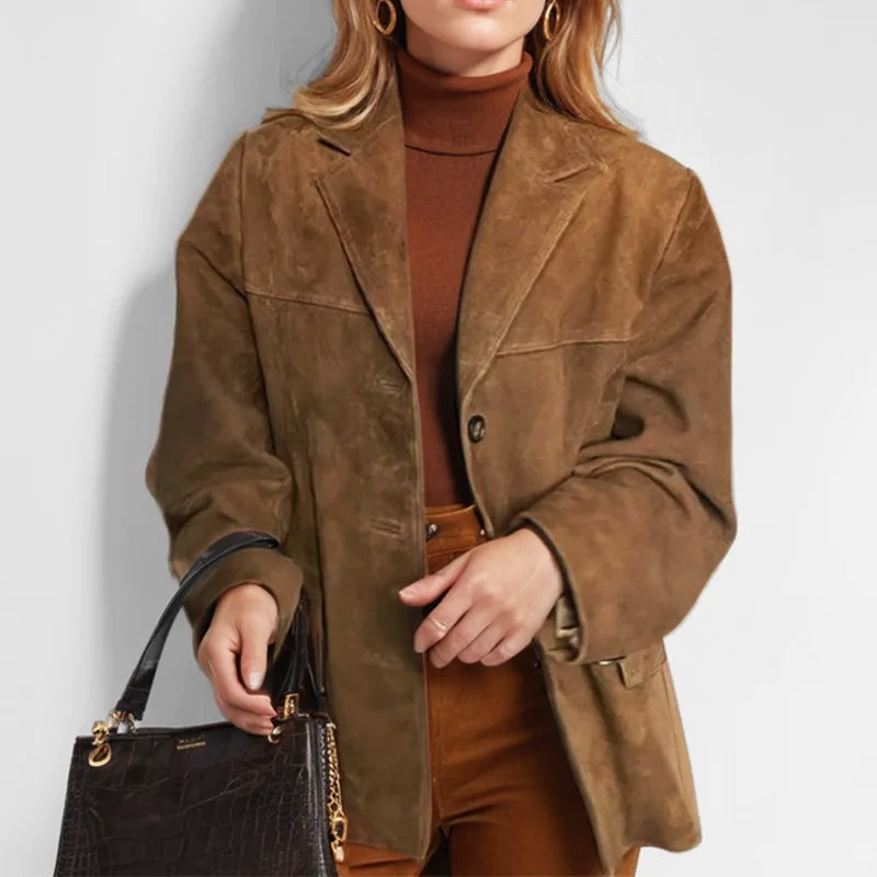 Chaqueta de Ante Corte Suelto con Solapas para Mujer