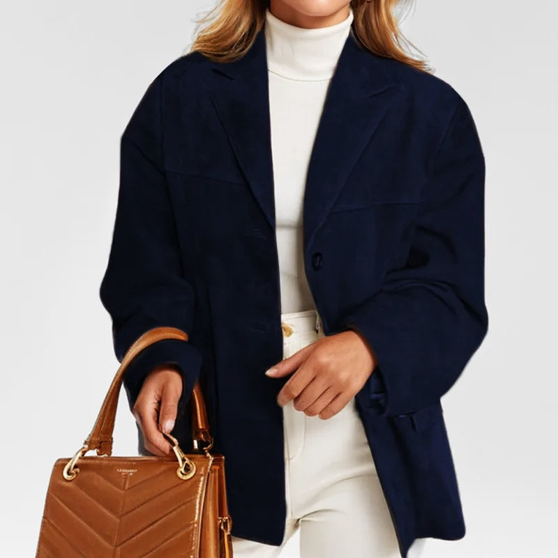 Chaqueta de Ante Corte Suelto con Solapas para Mujer