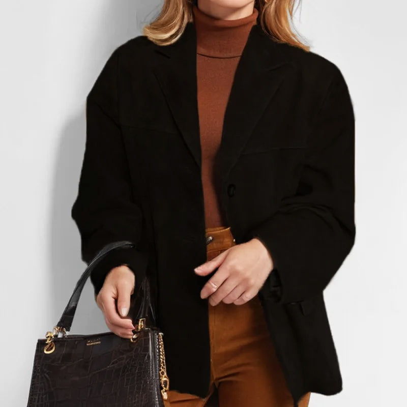 Chaqueta de Ante Corte Suelto con Solapas para Mujer