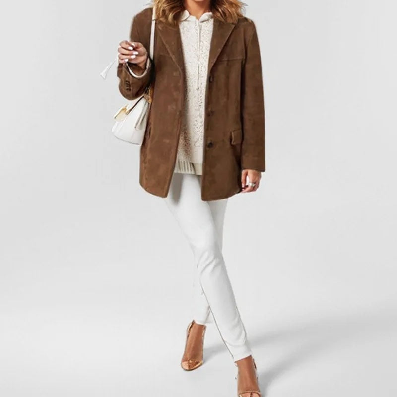 Chaqueta de Ante Corte Suelto con Solapas para Mujer