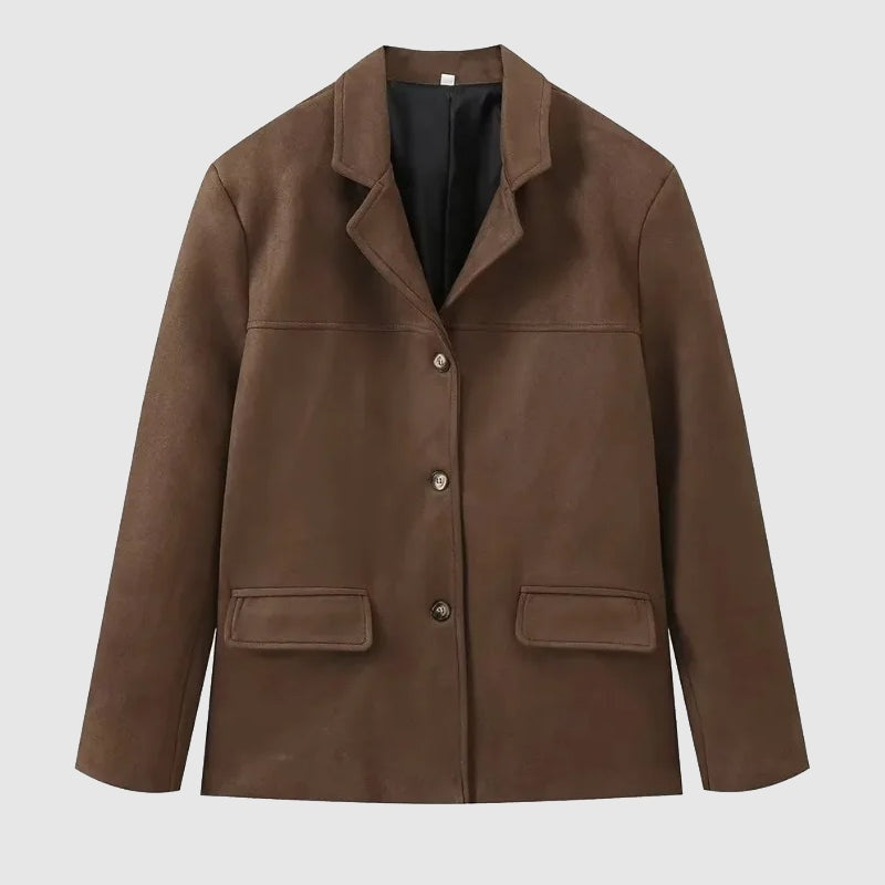 Chaqueta de Ante Corte Suelto con Solapas para Mujer
