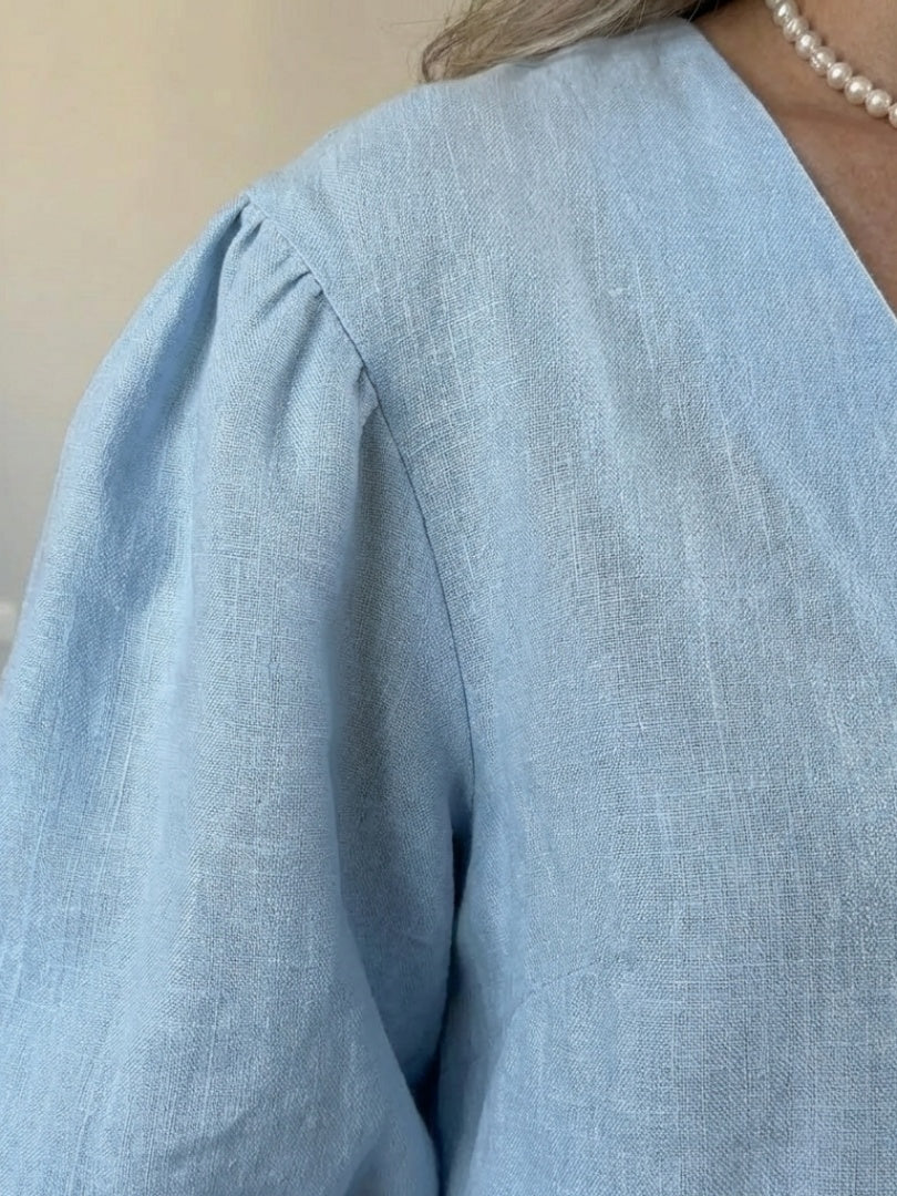 Abullonada Lino | Conjunto de Lino Mujer Blusa Manga Abullonada Pantalón Ancho