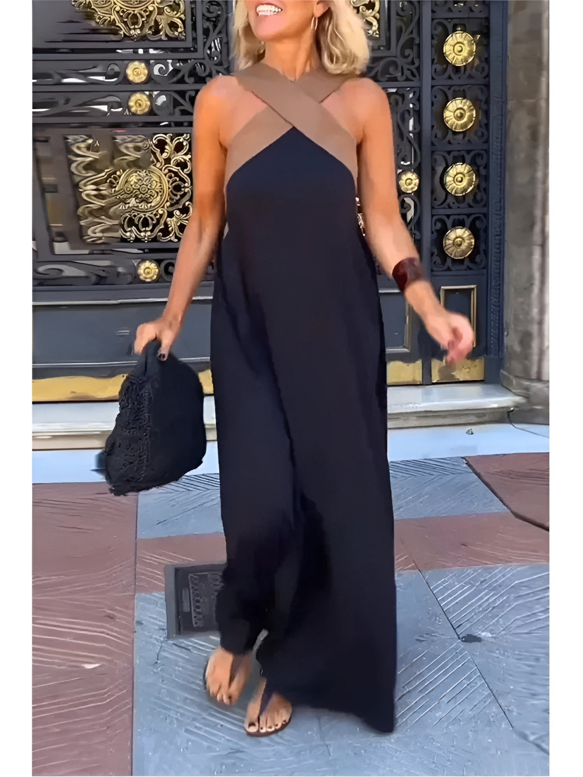 Vestido Largo de Verano Cut Out Cruzado Cuello Alto