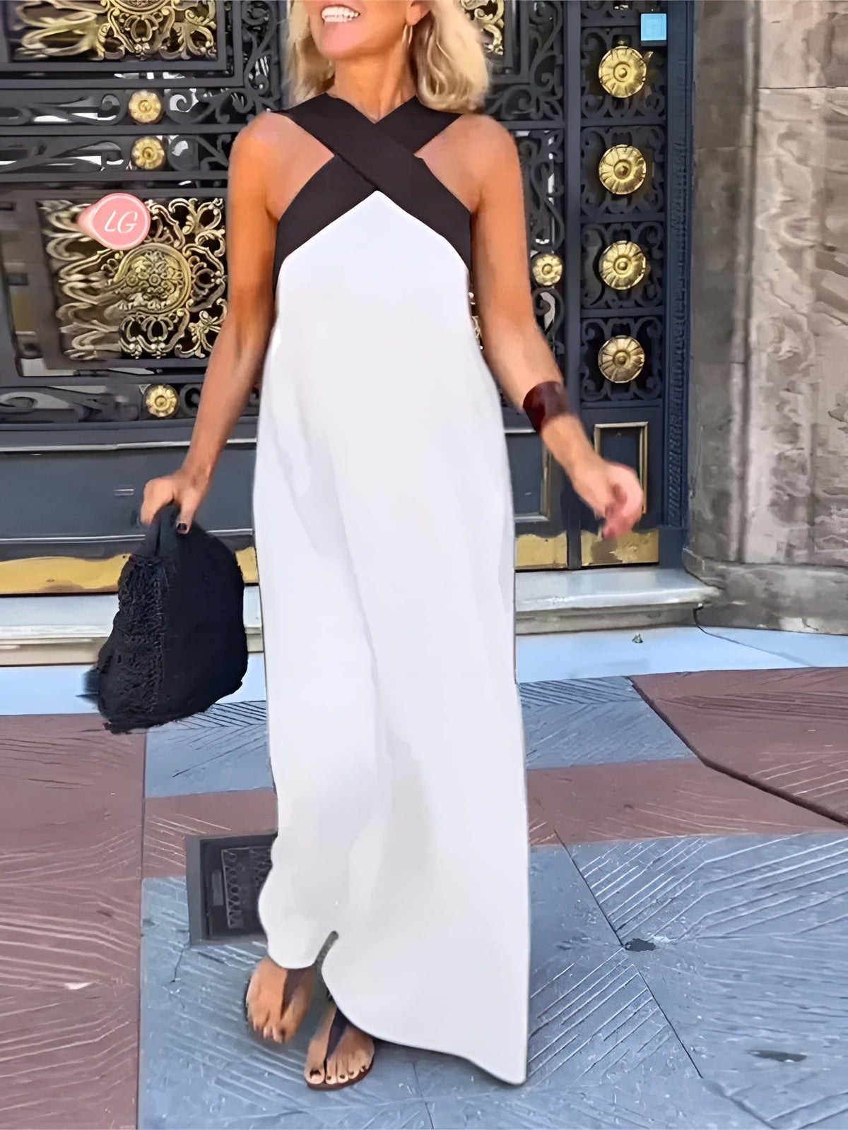Vestido Largo de Verano Cut Out Cruzado Cuello Alto