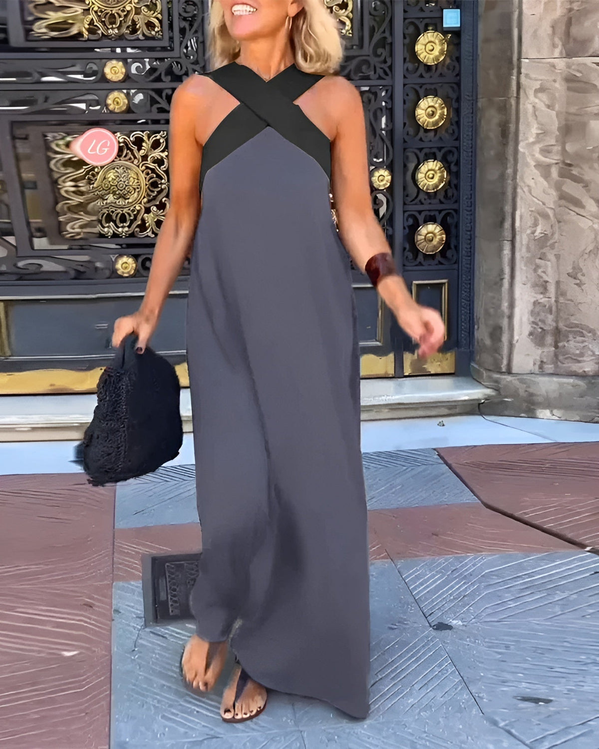 Vestido Largo de Verano Cut Out Cruzado Cuello Alto