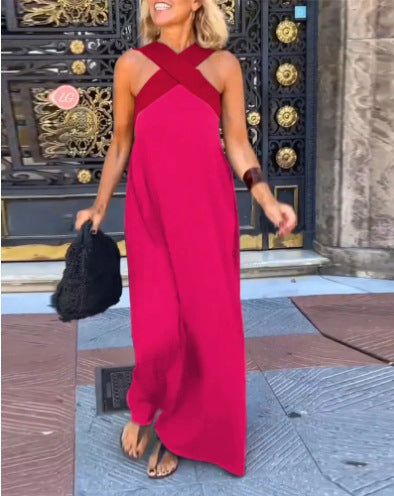 Vestido Largo de Verano Cut Out Cruzado Cuello Alto