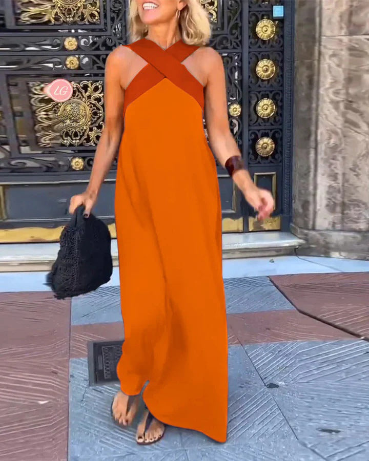 Vestido Largo de Verano Cut Out Cruzado Cuello Alto
