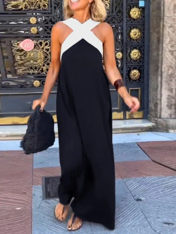 Vestido Largo de Verano Cut Out Cruzado Cuello Alto
