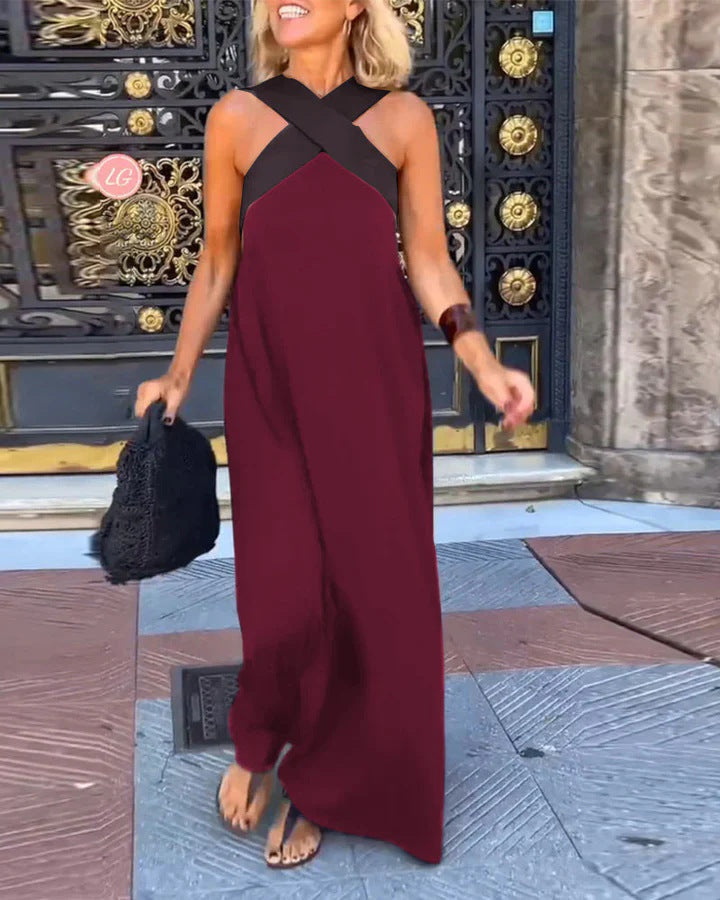 Vestido Largo de Verano Cut Out Cruzado Cuello Alto