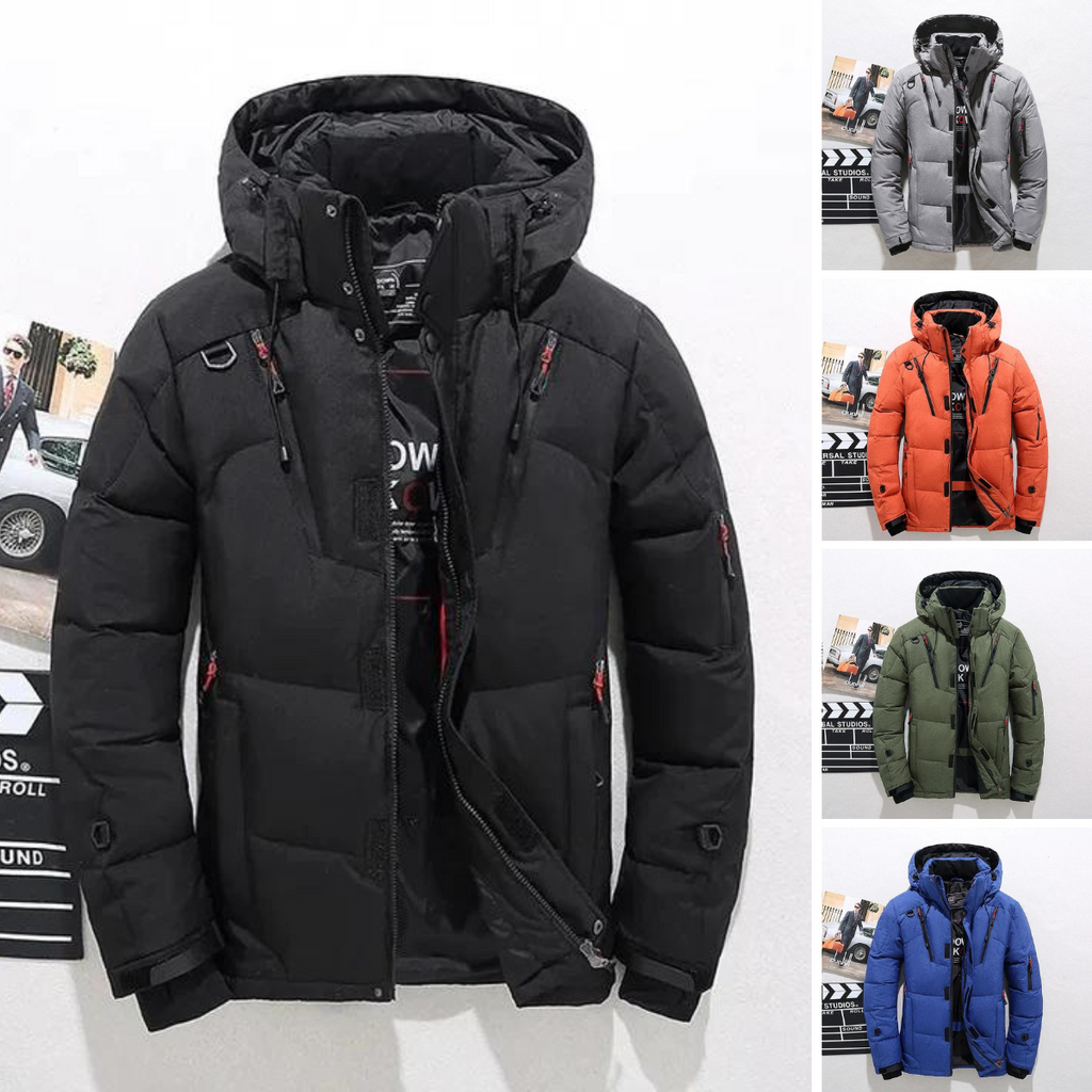 Chaqueta de Plumas con Capucha y Múltiples Bolsillos para Hombre