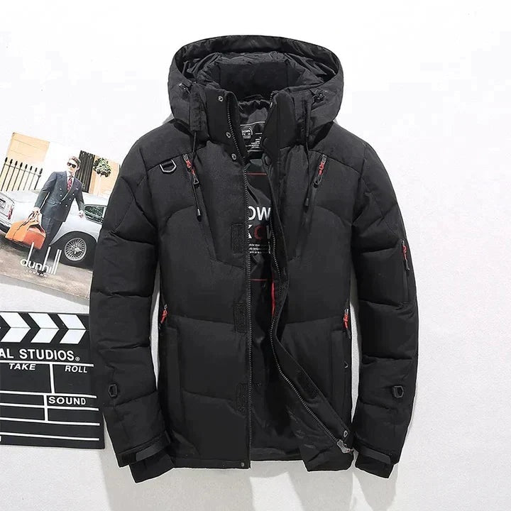 Chaqueta de Plumas con Capucha y Múltiples Bolsillos para Hombre