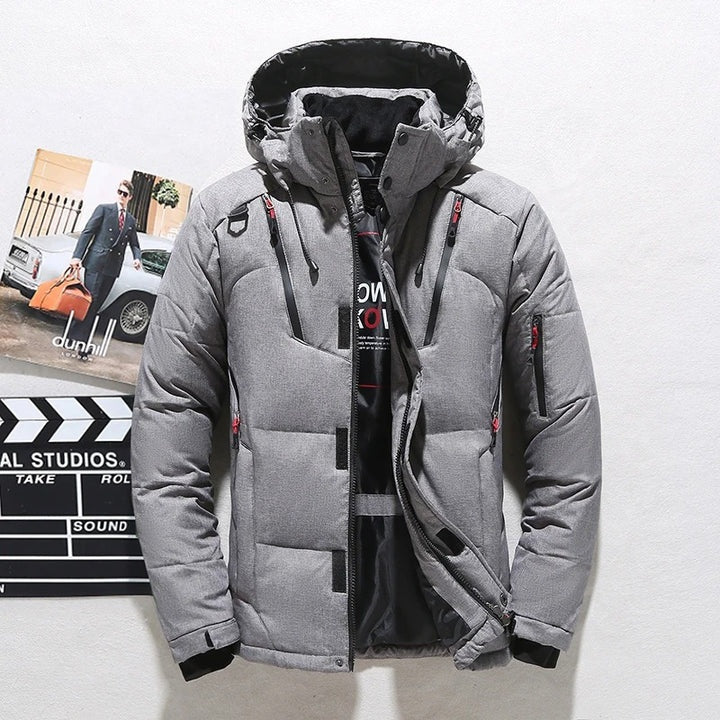 Chaqueta de Plumas con Capucha y Múltiples Bolsillos para Hombre