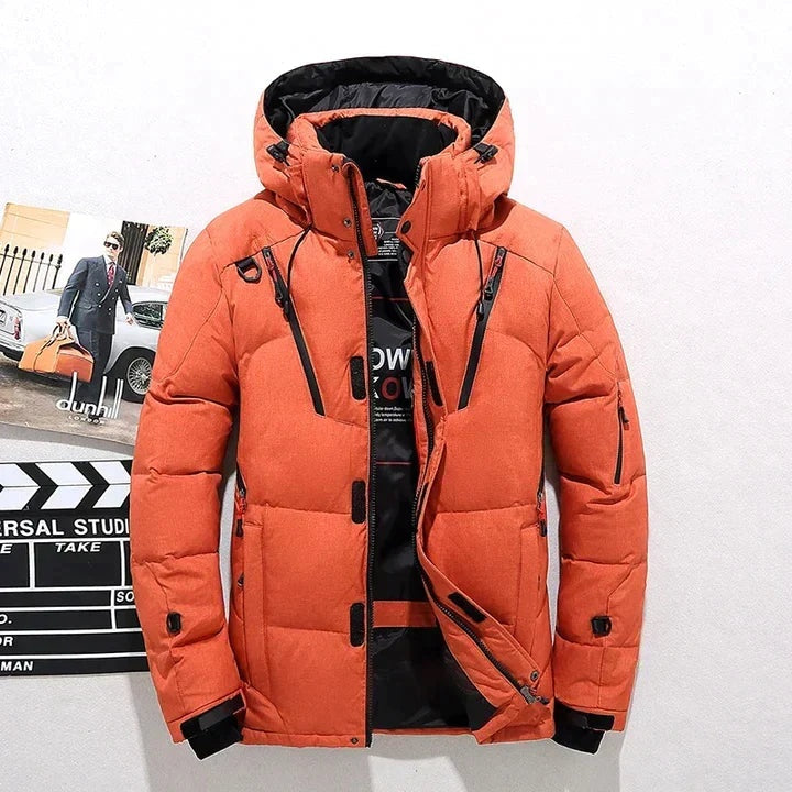 Chaqueta de Plumas con Capucha y Múltiples Bolsillos para Hombre