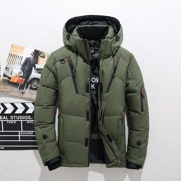 Chaqueta de Plumas con Capucha y Múltiples Bolsillos para Hombre