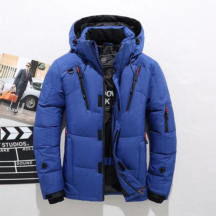 Chaqueta de Plumas con Capucha y Múltiples Bolsillos para Hombre