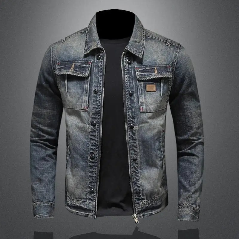 Chaqueta Vaquera Vintage Multibolsillos para Hombre