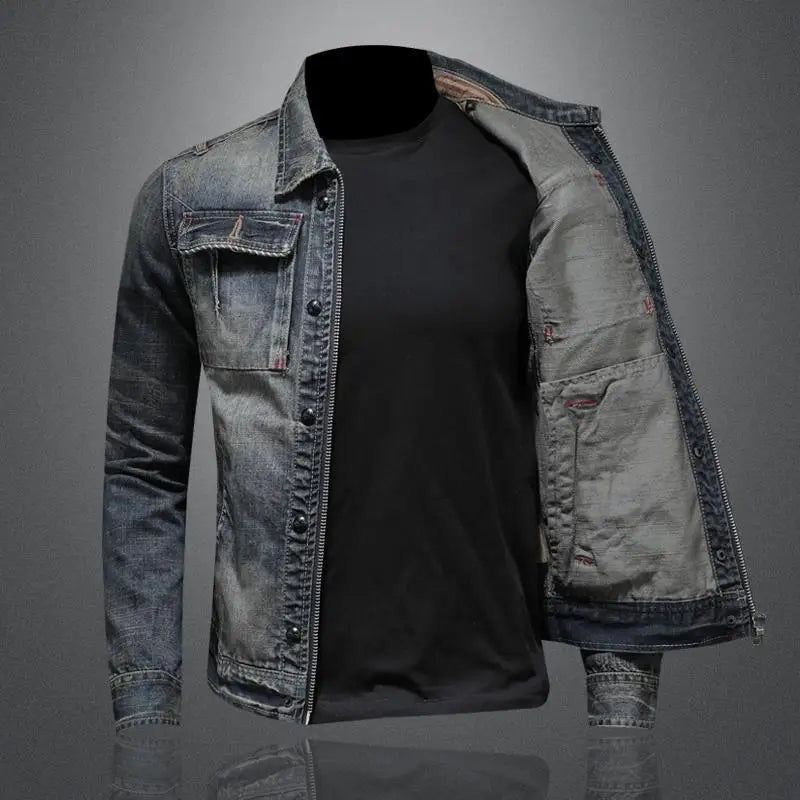 Chaqueta Vaquera Vintage Multibolsillos para Hombre