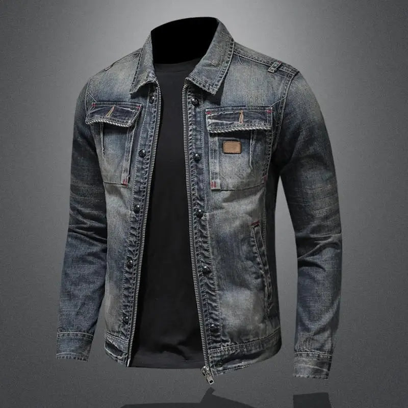 Chaqueta Vaquera Vintage Multibolsillos para Hombre