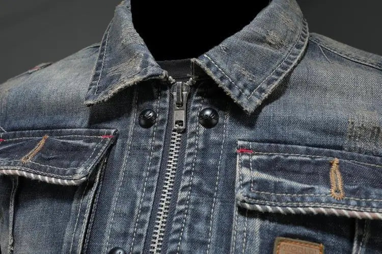 Chaqueta Vaquera Vintage Multibolsillos para Hombre