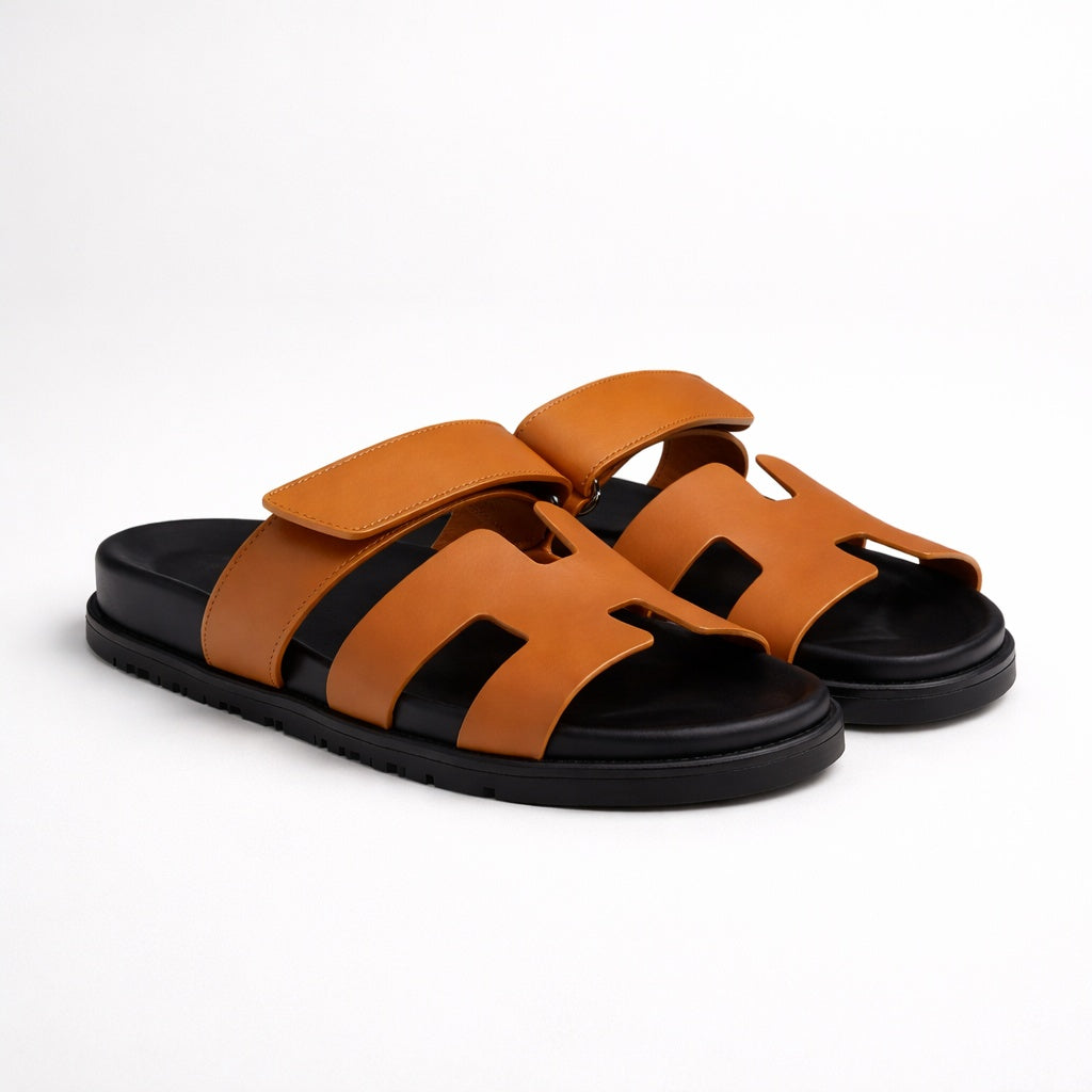 Marcos | Sandalias de Cuero con Velcro y Suela Antideslizante para Hombre